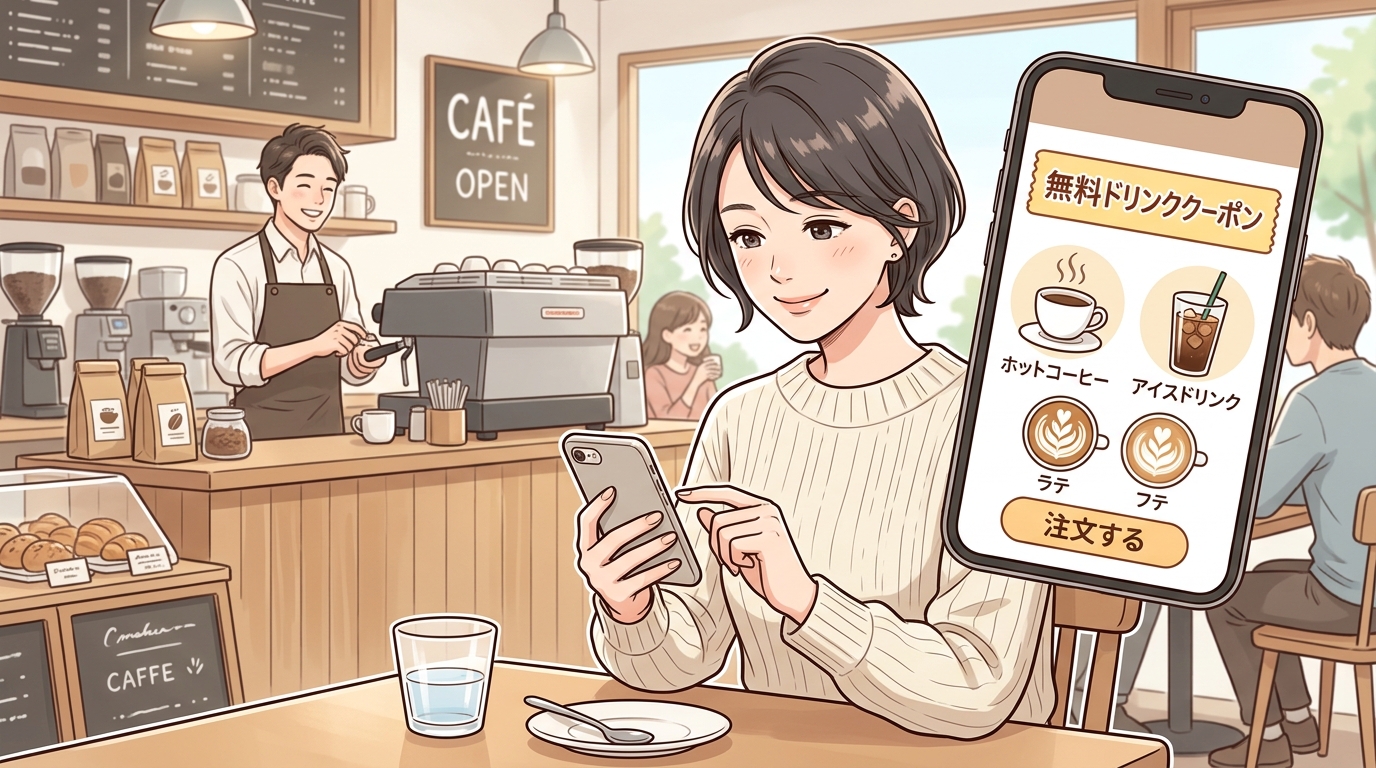 LanCul公式アプリを使って無料でドリンクを注文する様子